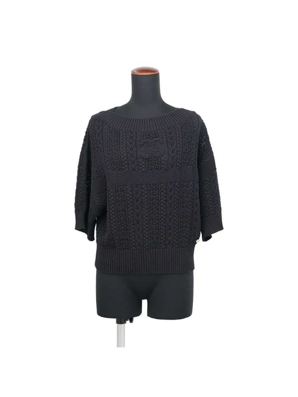 Chanel Knit Coco Beach Short Sleeve Mark Cotton Top Black Sweater